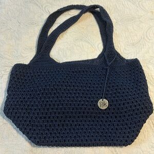 the sak Boho Navy Blue Crocheted Shoulder Tote Bag